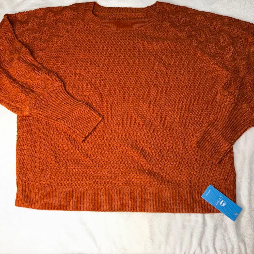 Cupshe Sweater Women's Small Orange Textured Knit Pullover Long Sleeve New